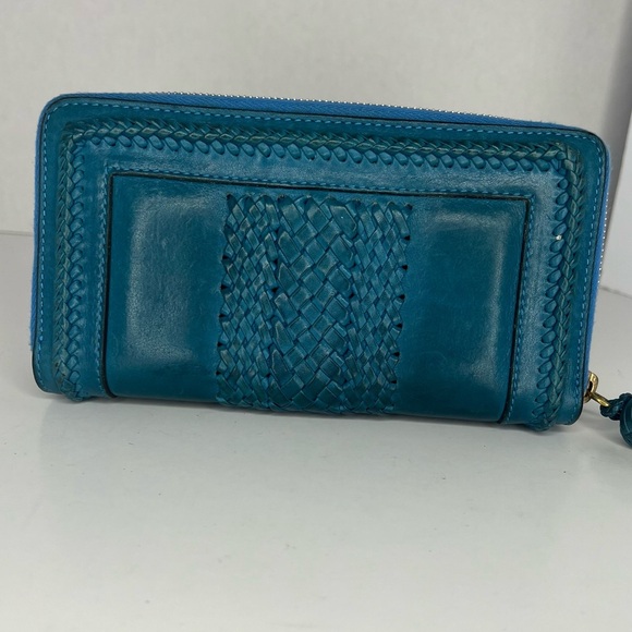 💙Gucci Blue Leather Braided Bamboo Long Wallet w/ Zipper Charm 💙 - Picture 2 of 8